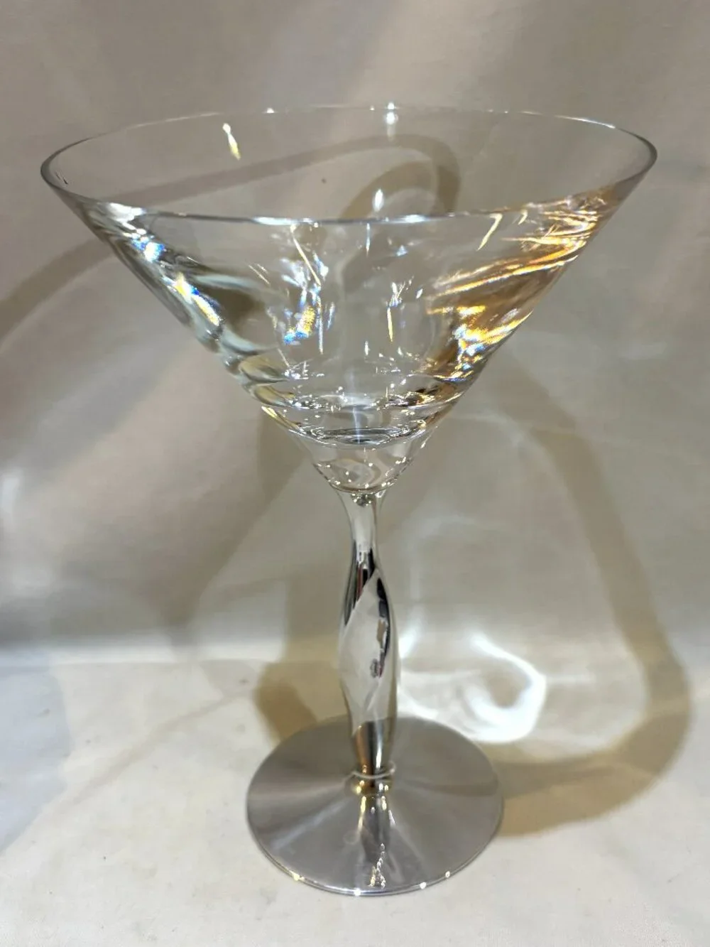 Nambe 2005 Fred Bould Twist Aluminums Alloy Stem Martini Glass #5544 Made in USA
